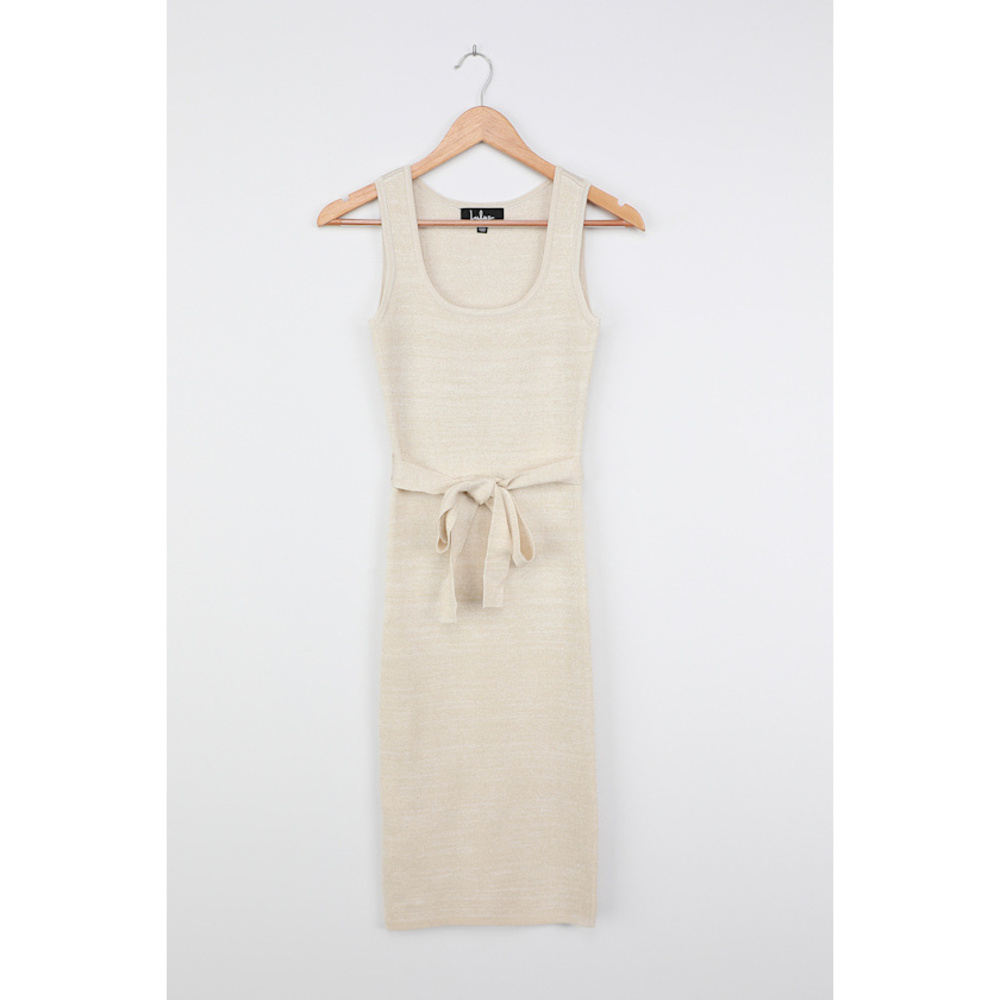 Lulus Leaving An Impression Cream Sparkly Sleeveless Sweater Dress White